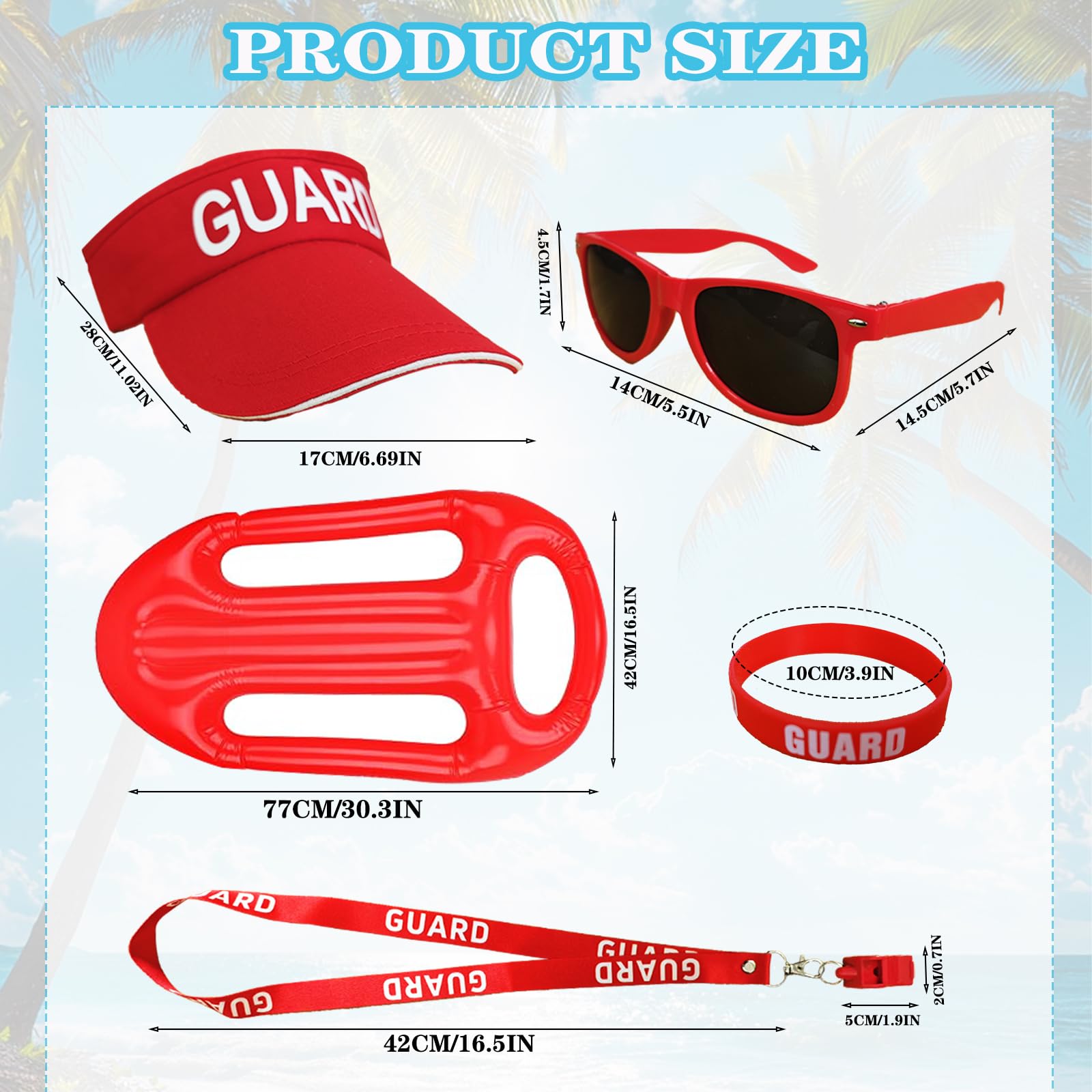 Traje de guardia de vida para mujer y hombre, disfraz de salvavidas, 5 piezas, rojo, gorro ajustable