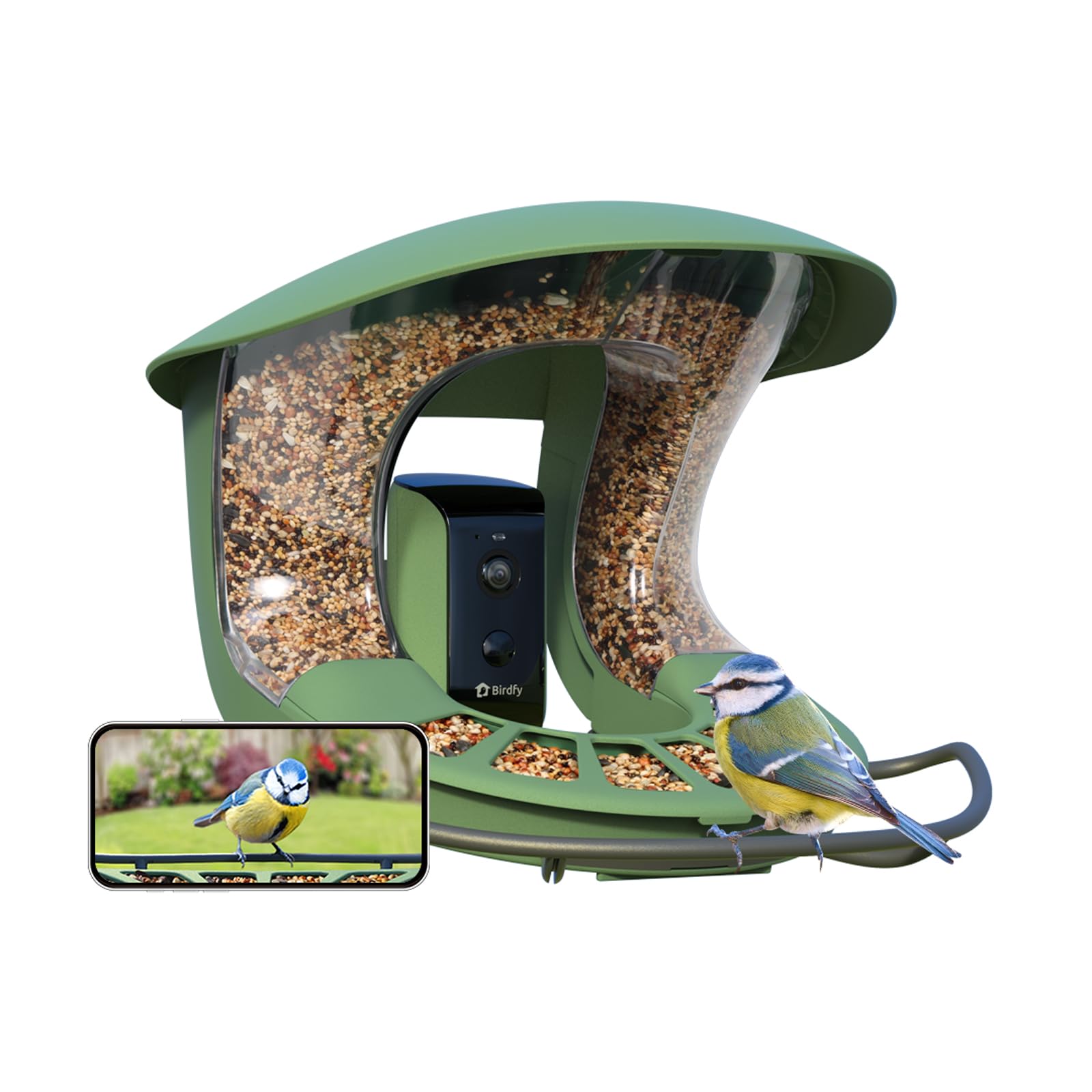 Rkdely Mangiatoia per Uccelli con Telecamera, 1080P HD Mangiatoia per Uccellini da Esterno con Telecamera Notte e Giorno Automatico Foto e Video Giardino Mangiatoia Per Uccelli All'aperto - Verde
