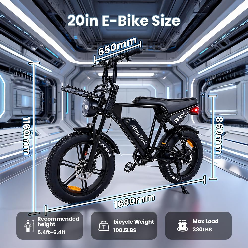 Vélo électrique, 48 V 15 Ah batterie amovible, portée maximale de 80,8 km, vitesse maximale de 25 km/h, vélo électrique à gros pneus de 50,8 cm pour adultes, vélos électriques pour trajets quotidiens