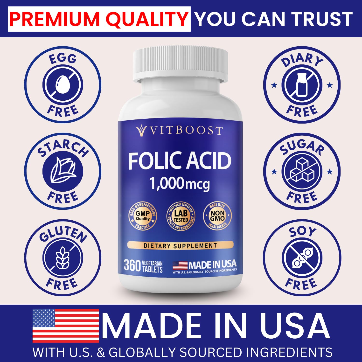VITBOOST Folic Acid 1000 mcg (1667 mcg DFE) - Vitamin B9 Supplement, 360 CT — Amazon image 4