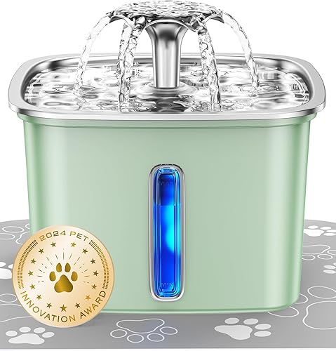 Veken Fuente de agua de acero inoxidable para gatos, fuente automática de 95 oz2.8 L, dispensador de agua para perros con filtros de repuesto y