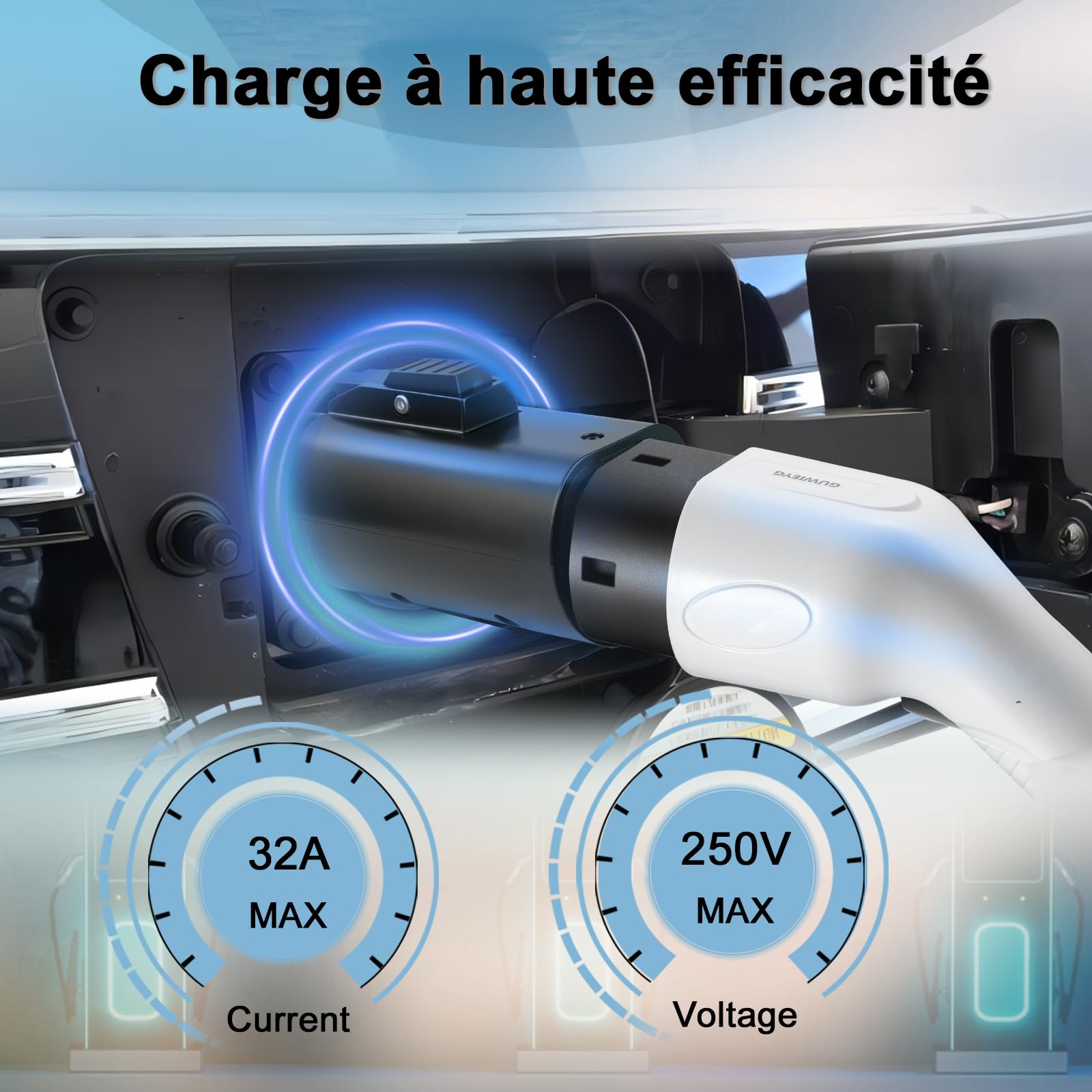 Adaptateur Type 2 vers Type 1 pour véhicules électriques, 32A CA | Adaptateur pour véhicules électriques IEC 62196 vers J1772 avec Clip Anti-Chute, Connecteur de charge rapide, étanche IP54