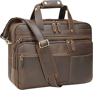 Polare Large Full Grain Leather Briefcase For Men Business Travel Case Messenger Bag