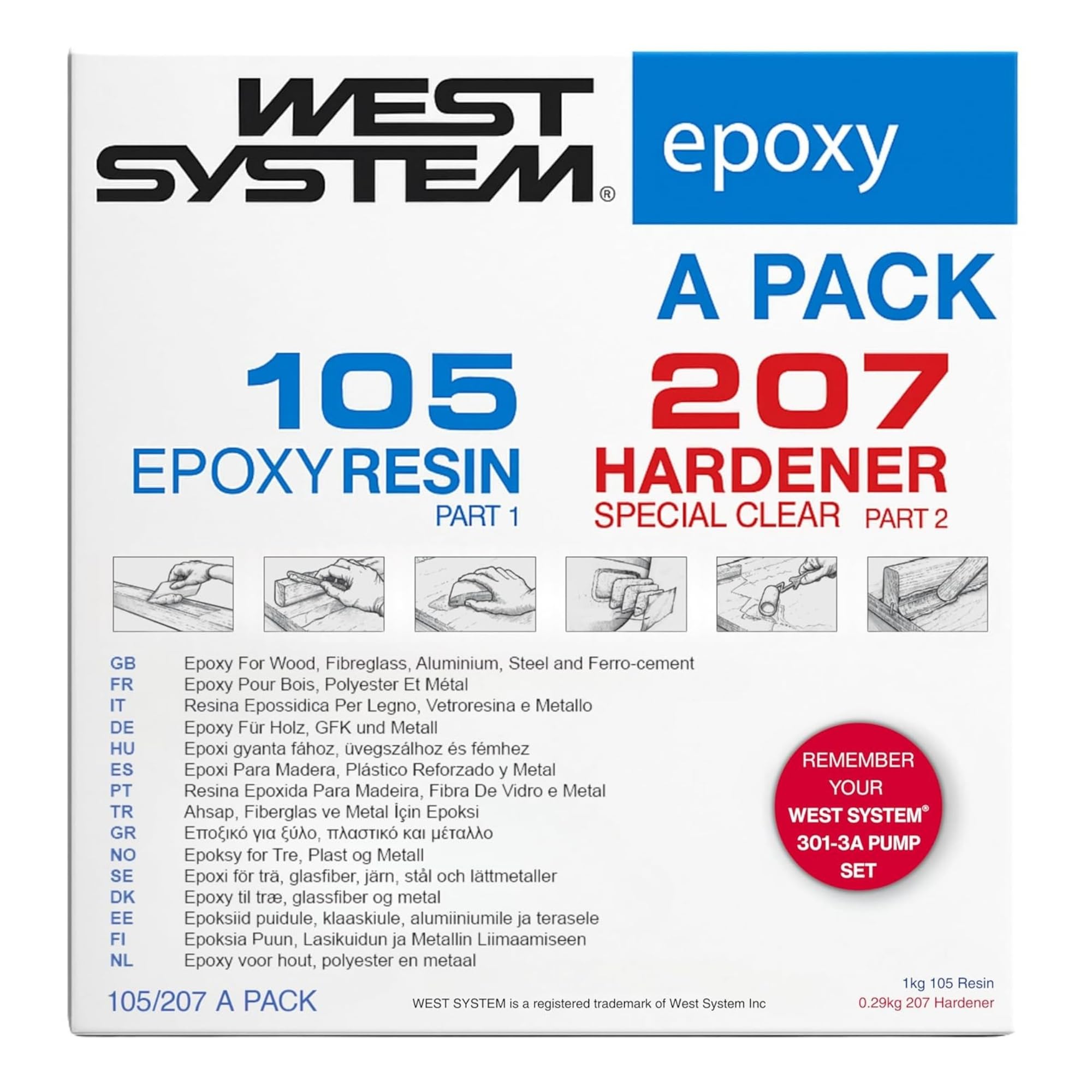 WEST SYSTEM 105/207 Résine époxy et durcisseur (pack de 1) - Époxy de qualité marine pour bois, métal et fibre de verre, convient à une utilisation extérieure - Pour les surfaces en polyester