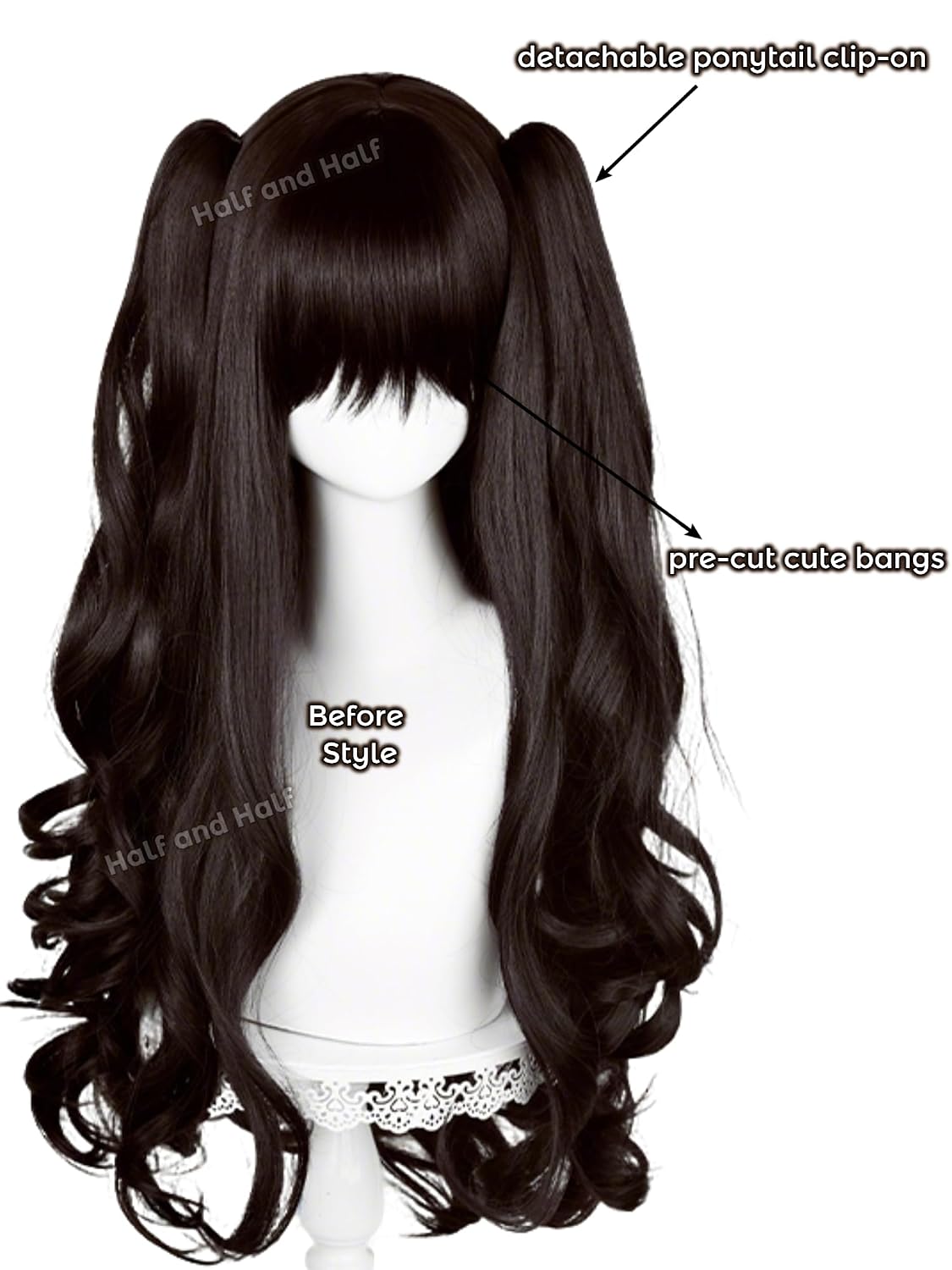 Brown Black Curly Anime Ponytail Wig with Bangs for Tohsaka Rin Cosplay image 5