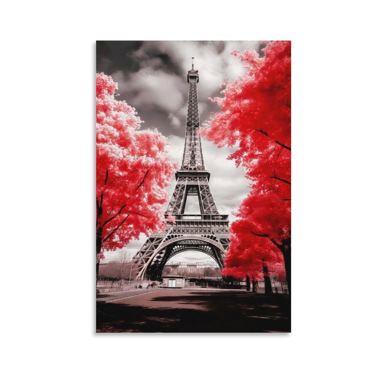 Eiffel Tower Red Trees Wall Decor Poster Canvas Prints Picture Modern Canvas Wall Art Picture Wall Hanging for Bathroom Wall Decor 24x36inch(60x90cm)