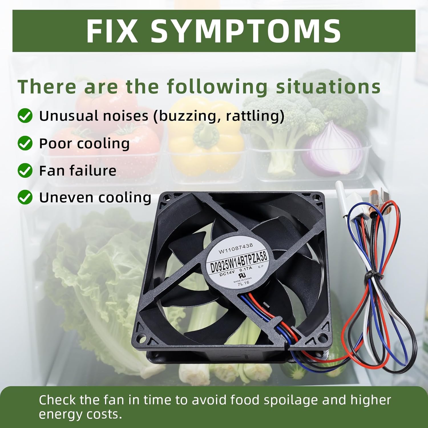 W11087438 W10727641 Refrigerator Evaporator Fan Motor Fits for Whirlpool Kitchen Aid Maytag Replaces W10799016 4534150 AP6048055 PS12070640 EAP12070640