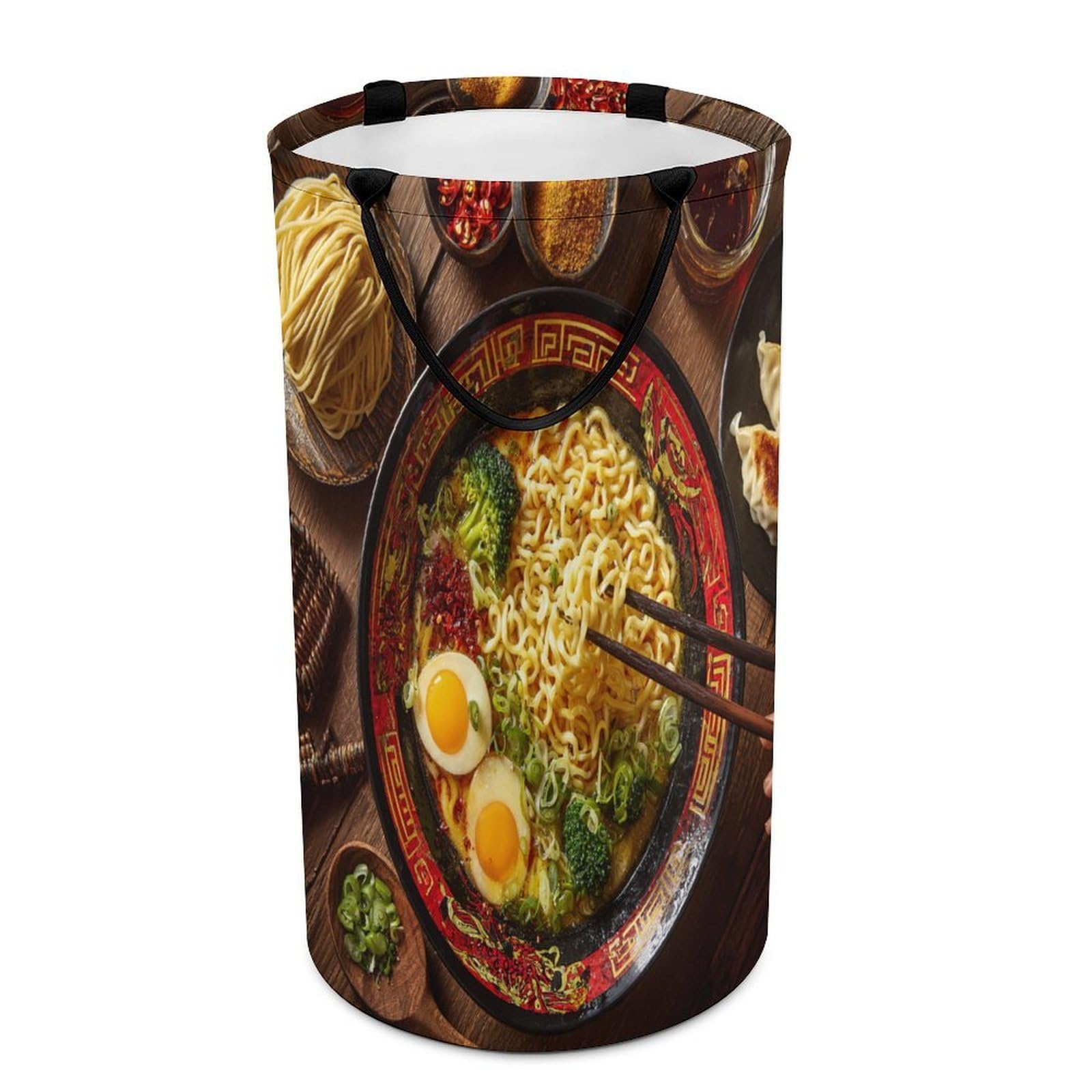 LUYYSKY Beautiful Rustic Ramen Noodle Versatile Storage Laundry Basket, Modern Anime Japanese Food Ramen Theme Large Capacity Bathroom Hamper With Handle
