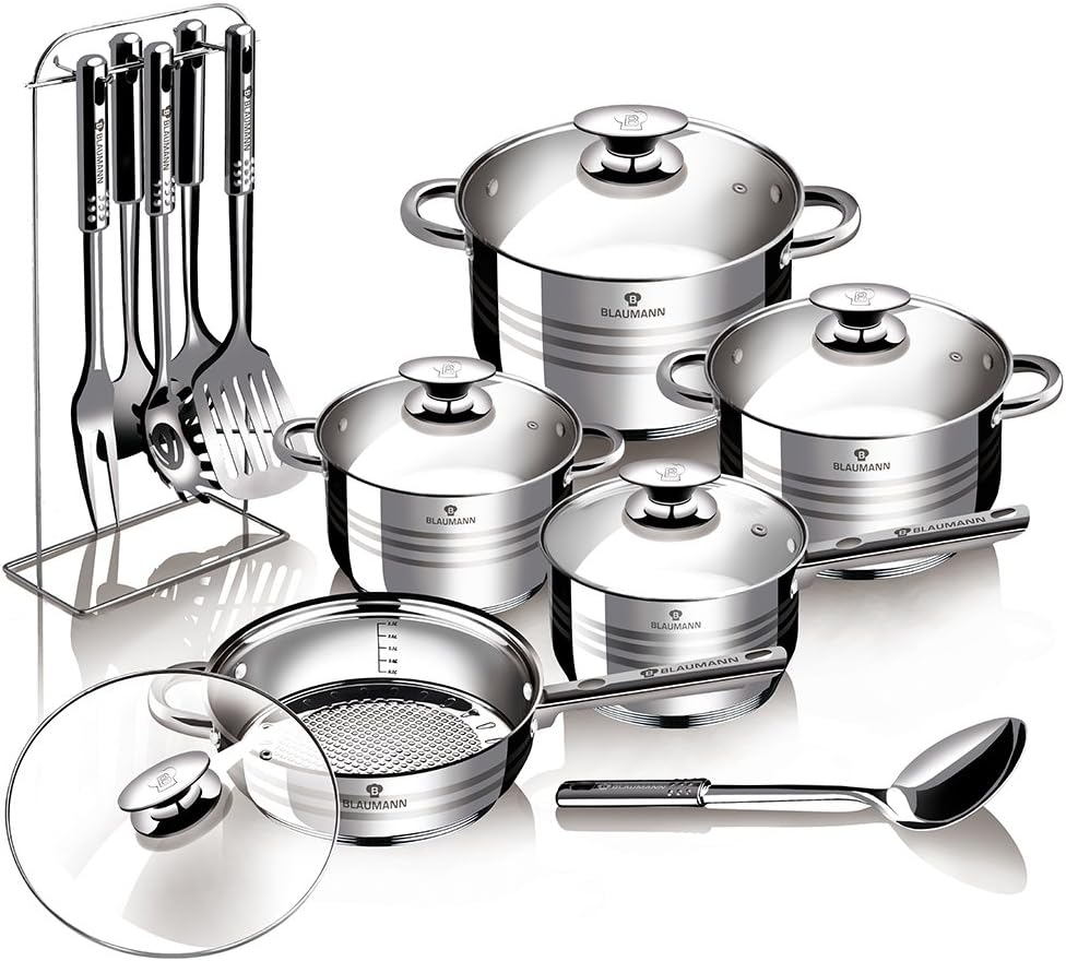 Gourmet 12Pc Cookware Set Stainless Steel Non Stick Pots Pan with 6 Tools