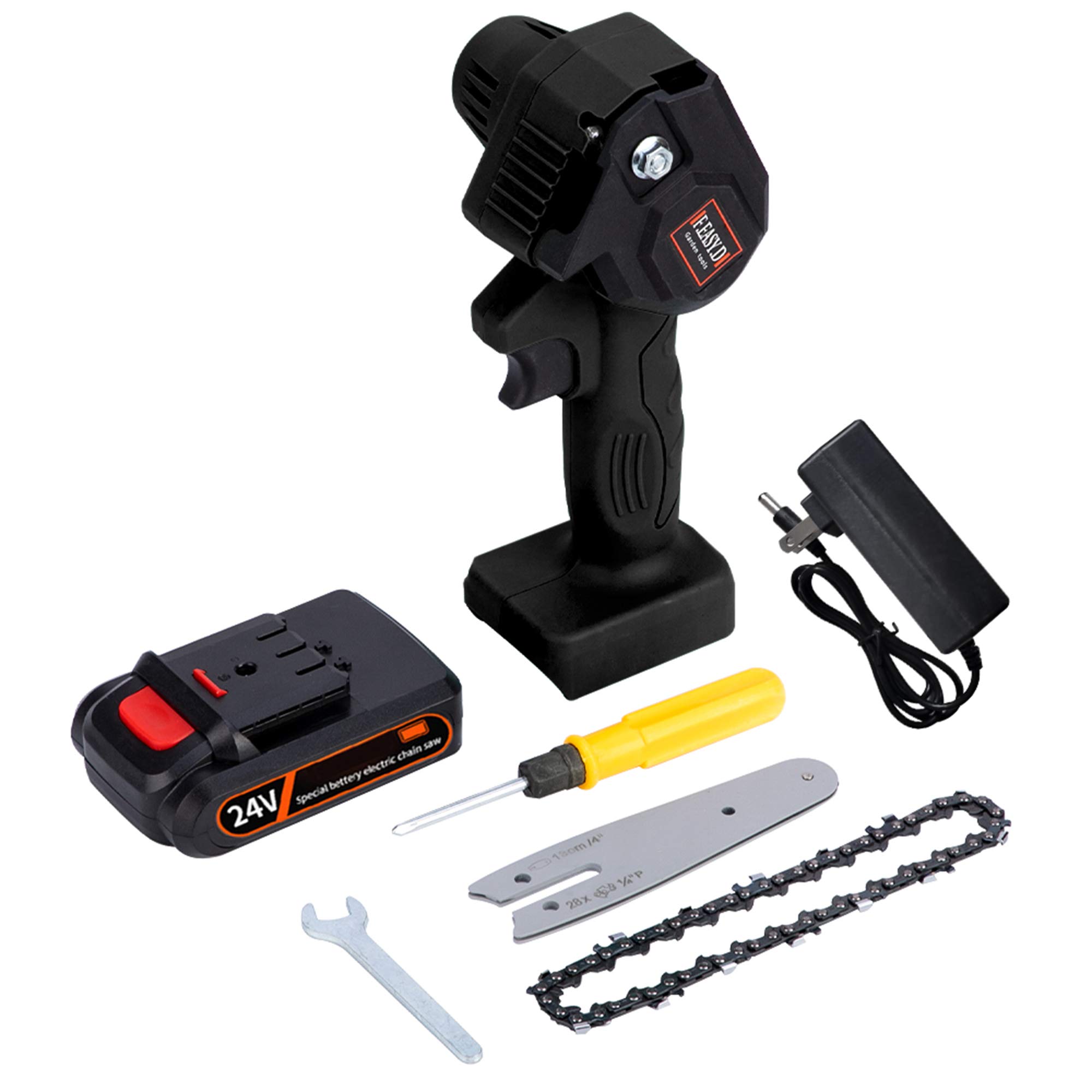 Mini Sierra Eléctrica Motosierra 24 V para Carpintería Herramientas de Jardín con Baterías Motosierras Cortadores de Madera