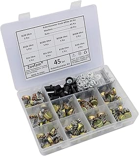 Potentiometer Kit 1K 5K 10K 20K 50K 100K 250K 500K 1M Ohm Knurled Shaft Linear Rotary Taper Variable Resistor Potentiometer with Nuts, Washers and Potentiometer Knob - 45 Sets