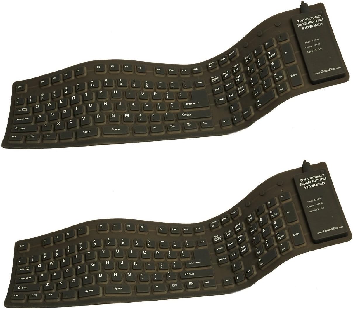 FLX-2000 Virtually Indestructible Silicone Flexible Computer Keyboard (Pack of 2), Black, 109 Number of Keys, Power Hot Keys, QWERTY Keys Layout, USB Keyboard/Keypad Host Interface