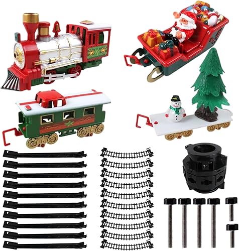 Miniatura 4 de Juego de tren de Navidad, juguete eléctrico de tren de árbol de Navidad con luz y sonido, juegos colgantes para alrededor del árbol, niños y niñas