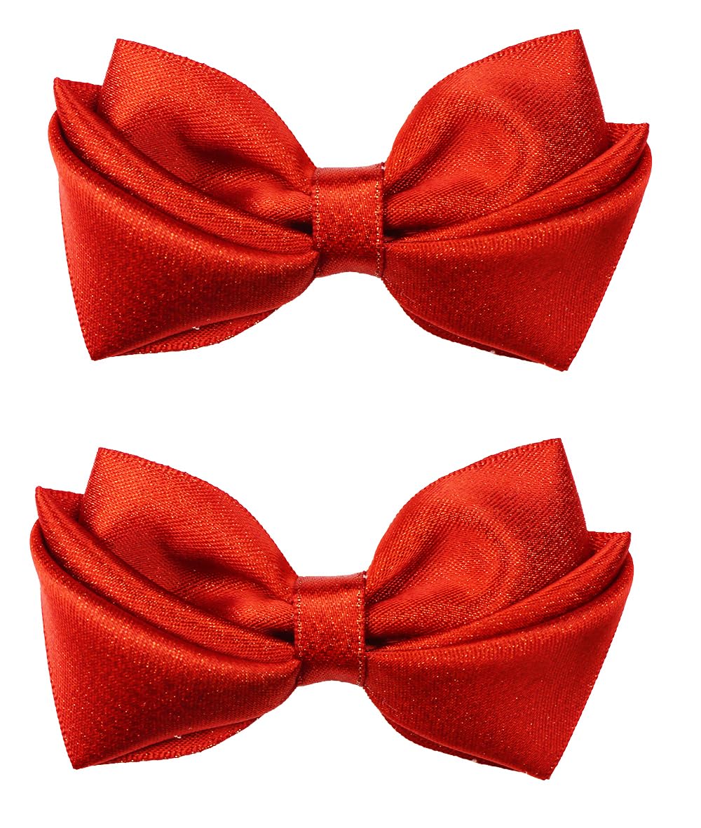 Baby Hair Clips, Shiny Glitter Hair Bows Alligator Clips Hair Accessories Infant Toddler Girls Hairpin Headwear – Set of 2 (Red)