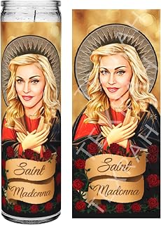 Saint Madonna Celebrity Prayer Devotional Parody Candle, 8" white unscented glass
