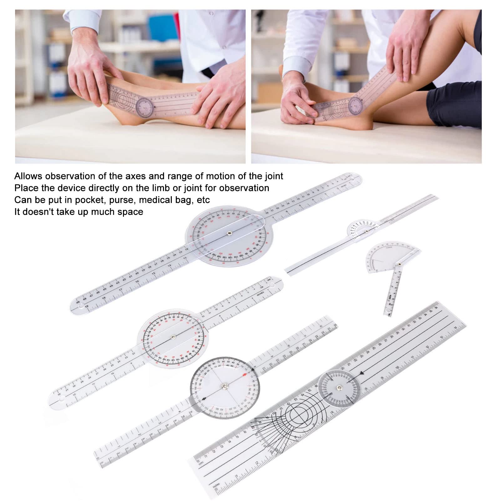 Electronic Digital Goniometer, 6 Piece Medical Goniometer Set 6 8 10-inch Multifunctional Joint Goniometer Set for Physical Therapists, Home Use and Students