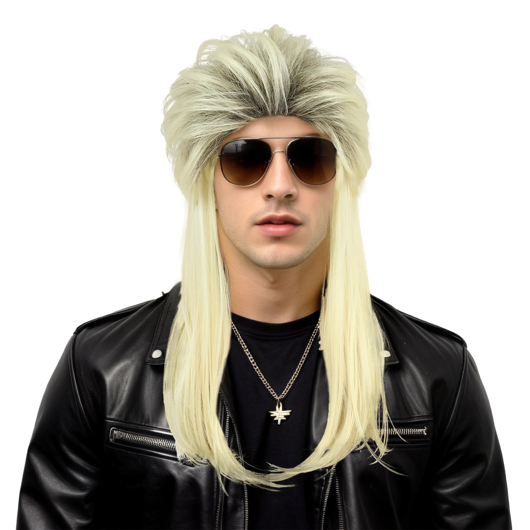 karlery Men Women Long Straight Ombre Blonde Wig 70s 80s Mullet Punk Rocker Wig Halloween Party Wig