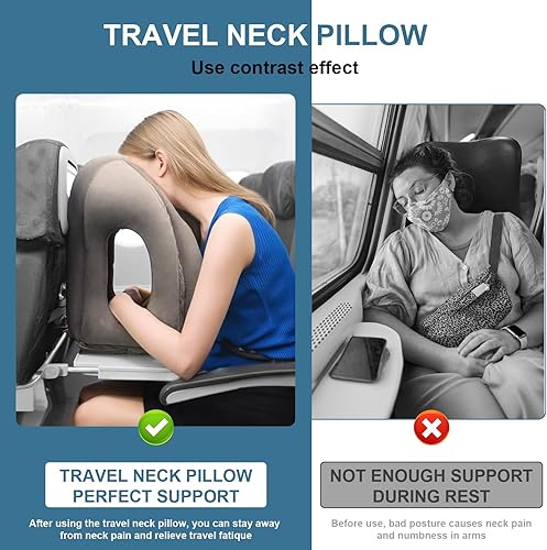 Miniatura 5 de Almohada inflable de viaje mejorada para dormir para evitar dolor de cuello y hombros, 21 pulgadas de alto x 12.6 pulgadas de ancho (gris oscuro, 21