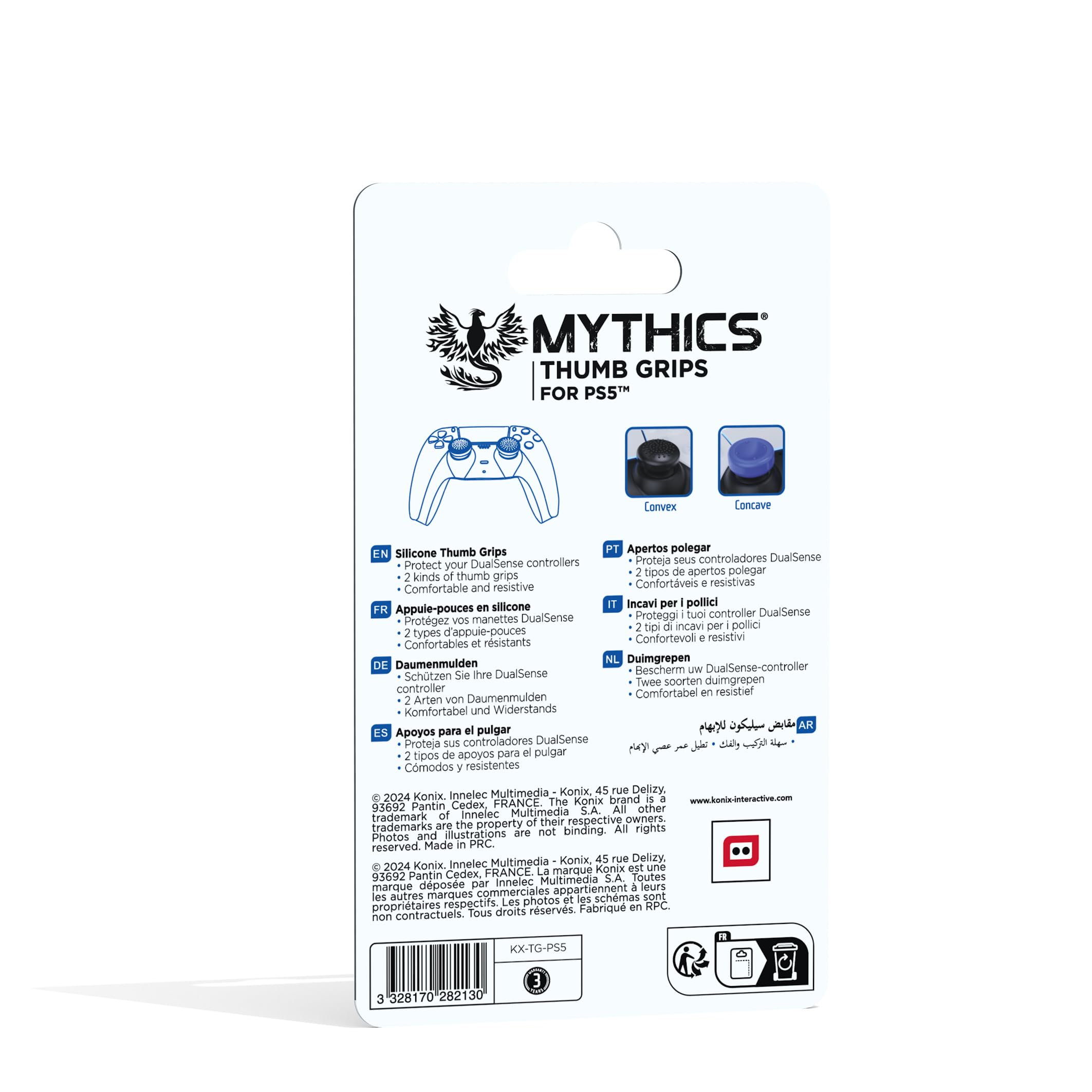 Konix Mythics Pack de 4 appuie-Pouces antidérapants pour joysticks manettes DualSense PS5 - Silicone - Noir et Bleu