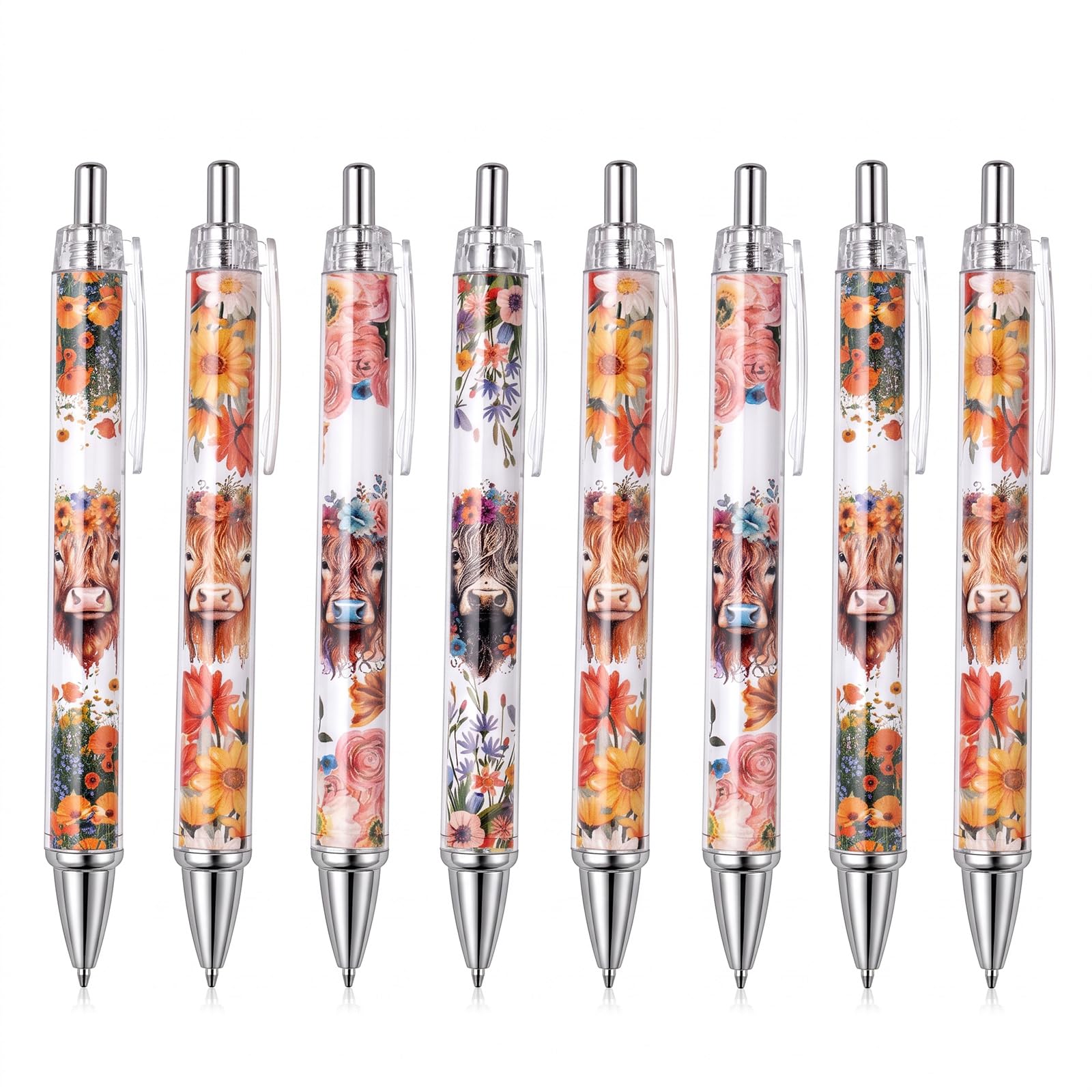 8 Pcs Highland Cow Ballpoint Pens,Cute Farm Cow Design Writing Pens School