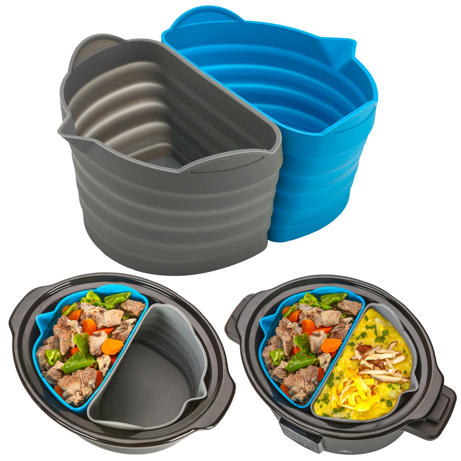 PRANAHEART Slow Cooker Divider Insert Fit 6 QT Crock Pot, 2-Piece Set, Easy To Clean Silicone Slow Cooker Liner for 6 Quart (Blue+Grey)-picture-30