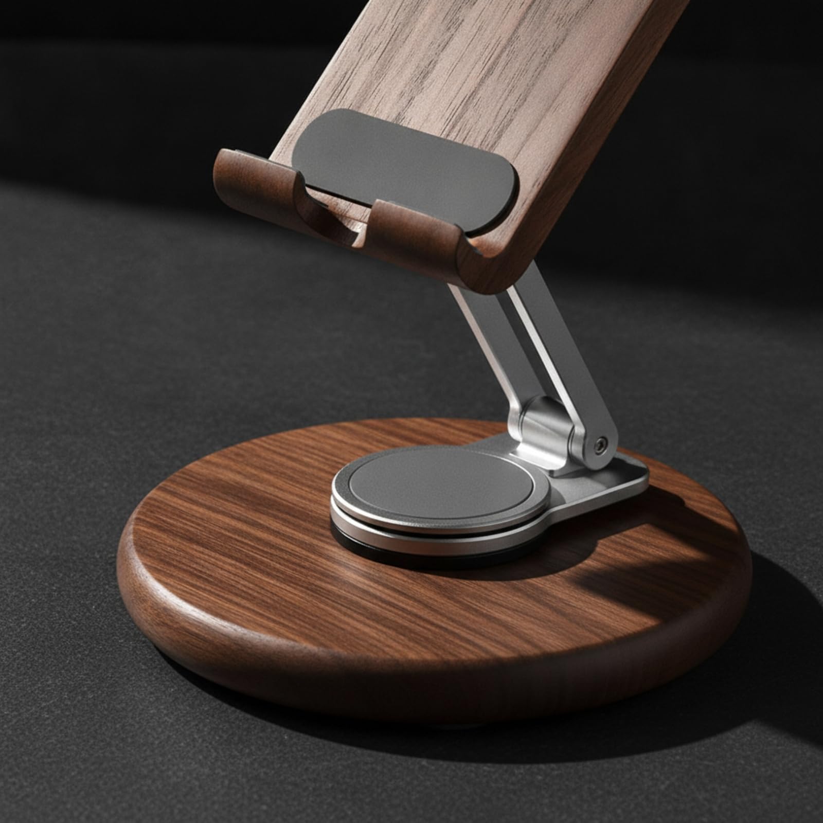 Porta Telefono Pieghevole con Pannello in Legno Regolabile Supporto da Tavolo Stabile per Videochiamate, Comodino, Moderno Minimalista, In Legno Di Faggio