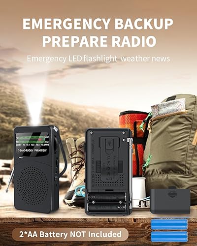 Miniatura 5 de Actualizado - Radio de bolsillo FM AM SW de 3 bandas, radios de transistor a pilas, radio de onda corta portátil con clip trasero portátil con