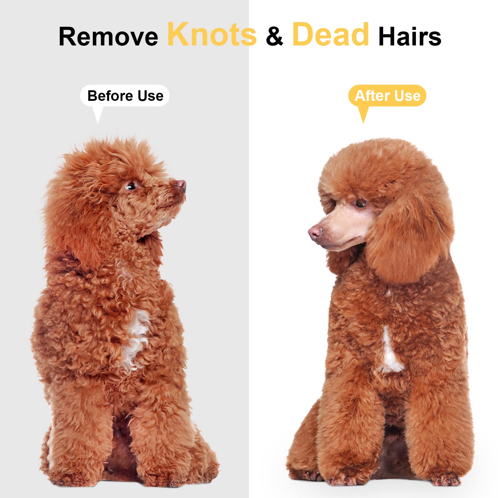 Cepillo Perro Gato, Peine Conejo, LIUCOLI Accesorios Profesionales para Mascotas Pelo Largo/Medio/Corto - Guita 96% los Pelos Muertos y Nudos, Reduce la Caida de Cabello - Amarillo