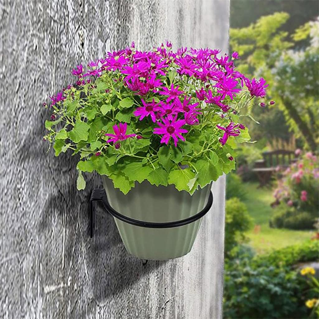 Garden Plant Flower Basket Pot Ring Holder Metal Planter Hooks Hanger Wall Bracket (Black 1)