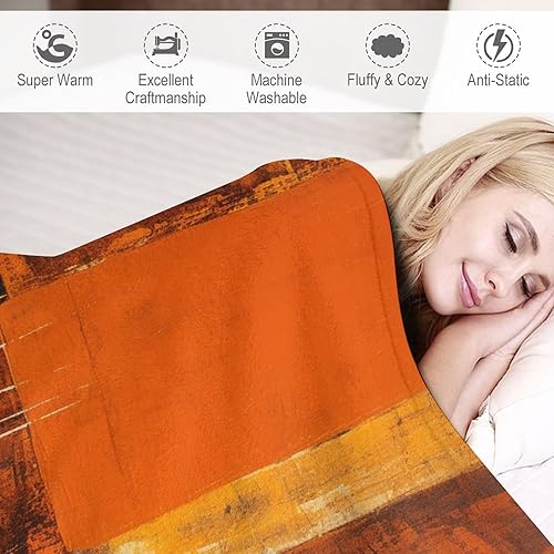 Miniatura 4 de Manta para sofá, manta abstracta rústica naranja y marrón, suave y mullida, manta de felpa acogedora y ligera, vintage, abstracta desordenada, con
