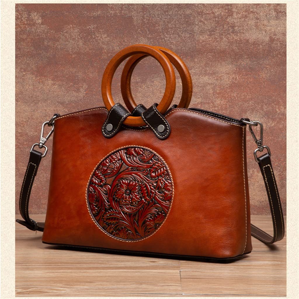 Bolsos de hombro vintage para mujer, bolsos de cuero con relieve a mano