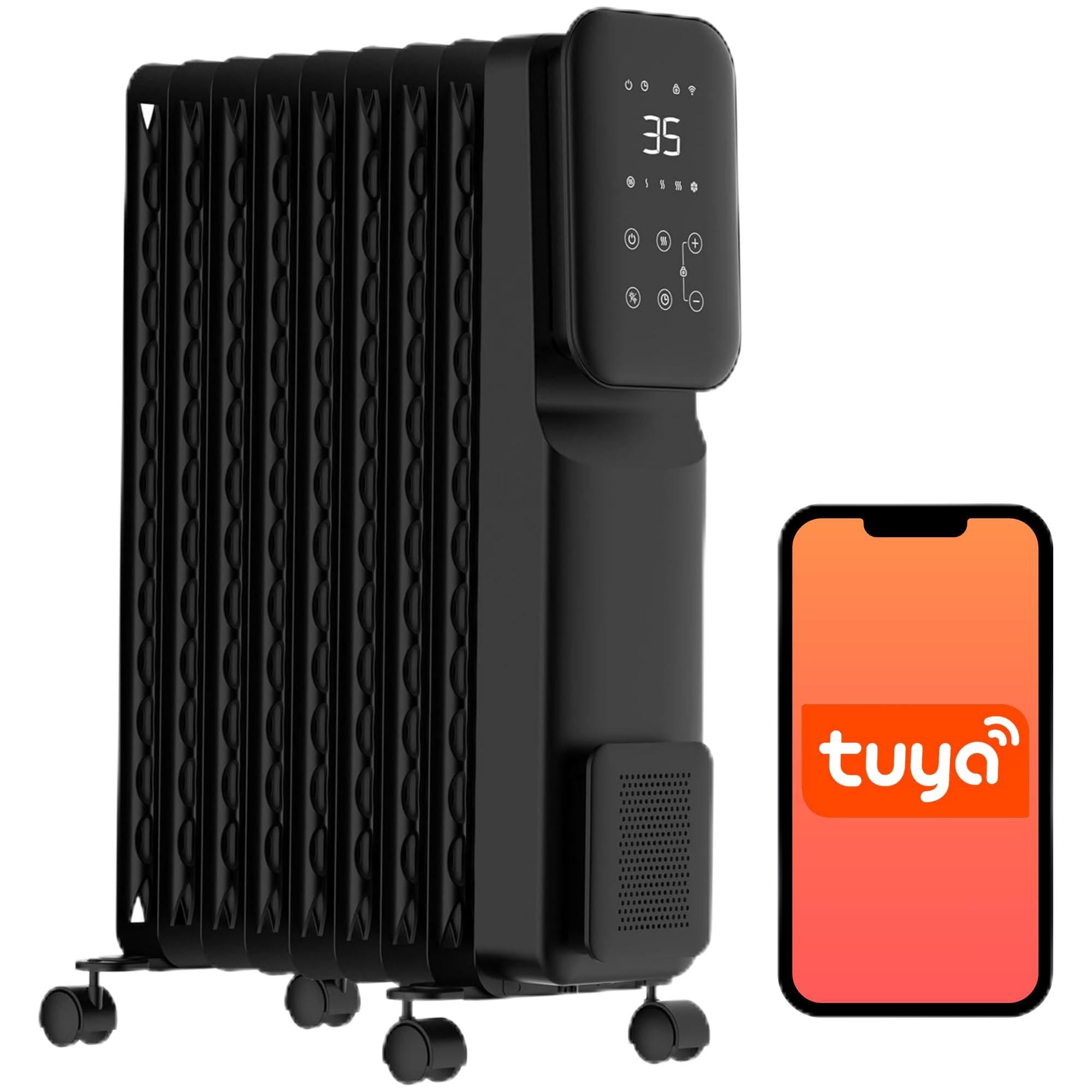 SHX Ölradiator Heizung 2000 Watt mit Wifi, 3 Heizstufen, 24 Stunden Timer, Elektronisches Thermostat, Boost Funktion, Heizt bis zu 40 qm Fläche, Weiß