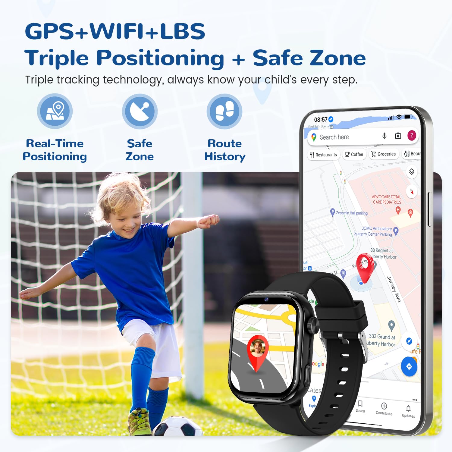 4G Smartwatch Bambini, IP68 Orologio Smartwatch Bambini con GPS, Doppia Fotocamera, Videochiamate, Chiamate, Chat Vocale, SOS, Modalità Scuola, Torcia, Contapassi Smart Watch Ragazzi e Ragazze Nero