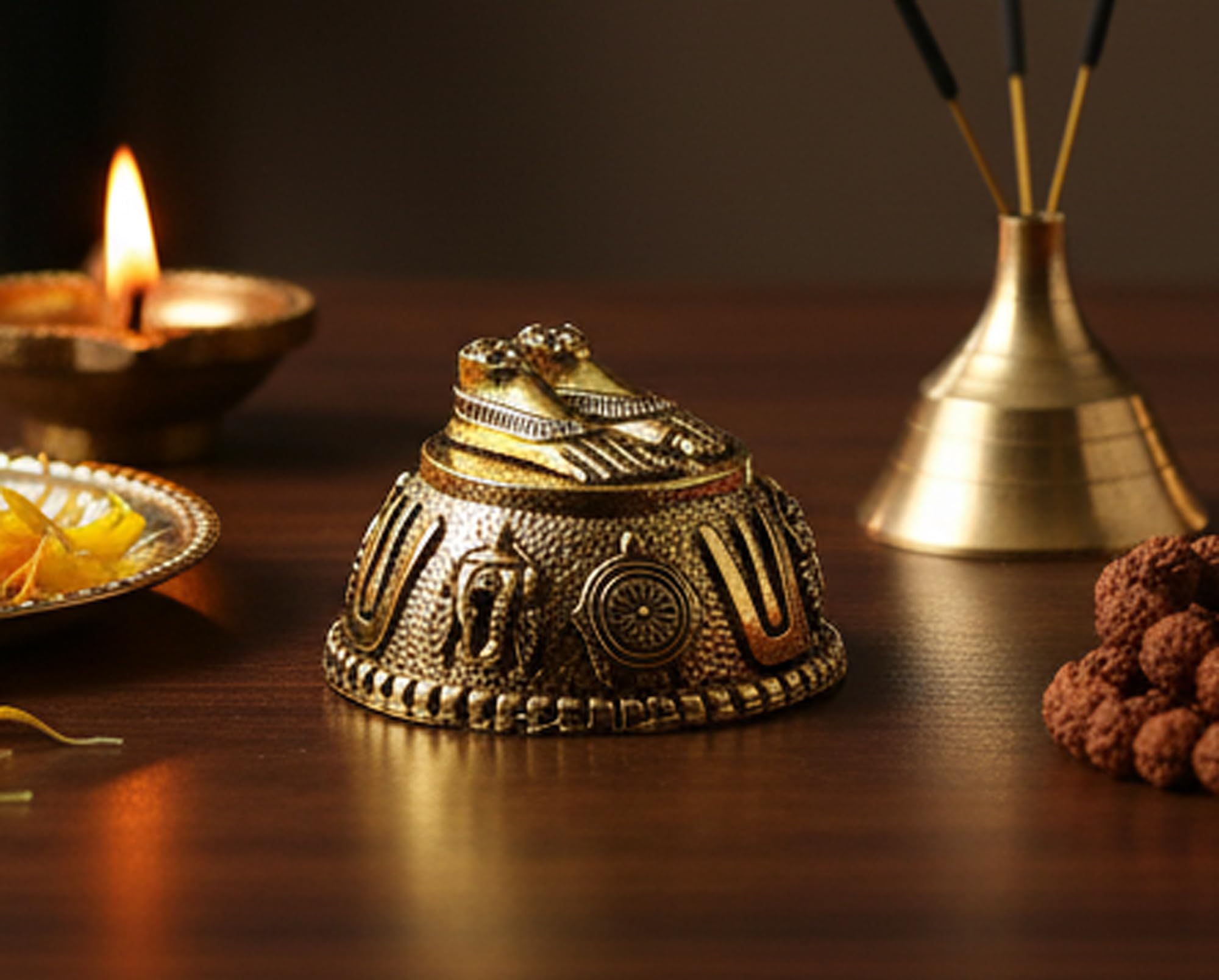 Esplanade Gold Brass Balaji Charan Paduka For Car Dashboard Decoration, Vishnu Lakshmi Charan Paduka, Venkateshwara Swamy Idol Feet, Tirupati Balaji, Car Dashboard God Idol, Pooja Items For Pooja Room 3Cm