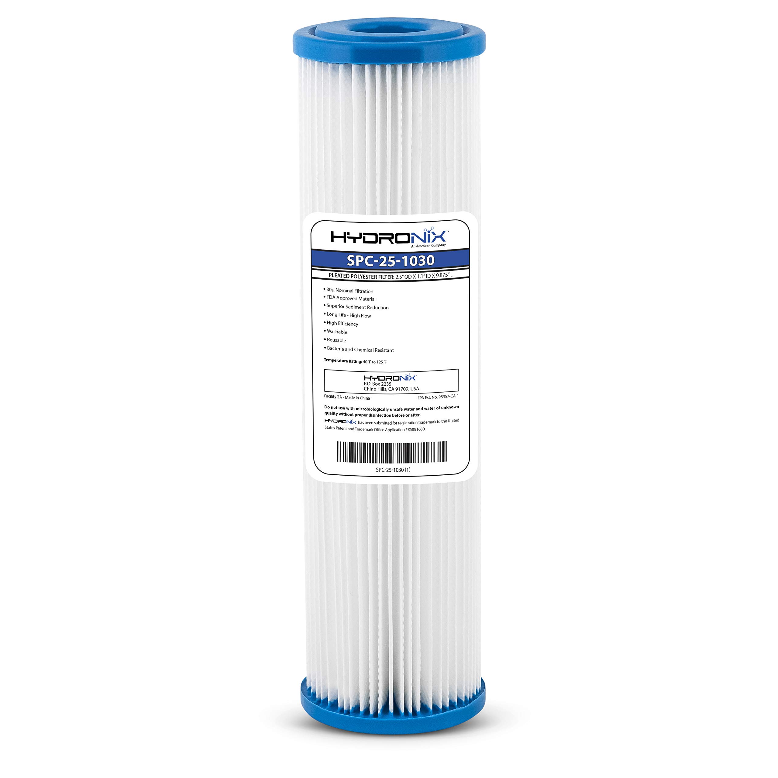 Hydronix SPC-25-1030 Universal Whole House Sediment Pleated Water Filter Washable and Reusable 2 5 x 10 - 30