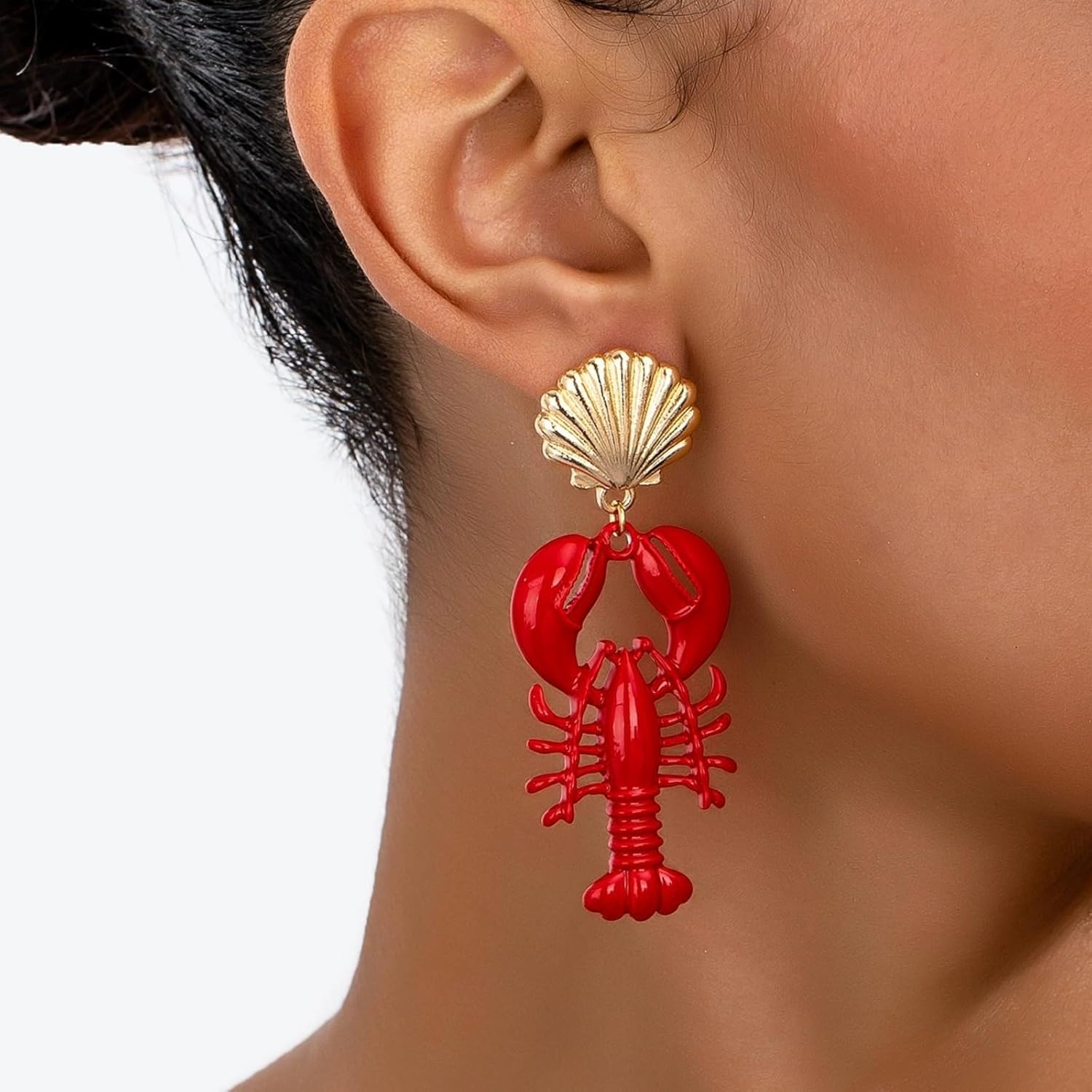 Red Lobster Crayfish Earrings for Women Fashion Ocean Shell Lobster Animals Dangle Earrings Halloween Christmas Theme Party Jewelry - Image 2