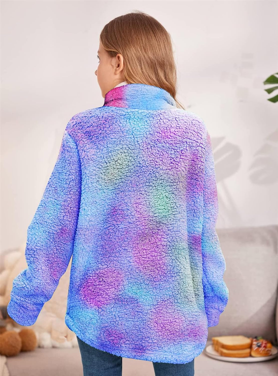 Haloumoning Girls Fuzzy Fleece Jacket Casual Button Down Sherpa Jacket Coat