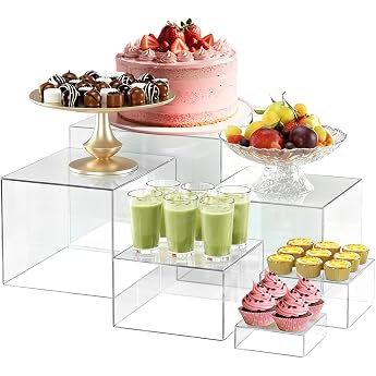 Cake Stand Clear Acrylic Buffet Stand Pack of 6 Cake Stands 3-8 inches Reusable Dessert Stand with Hollow Bases Dessert Stand for Cupcakes Desserts Jewellery Buffet Parties Weddings