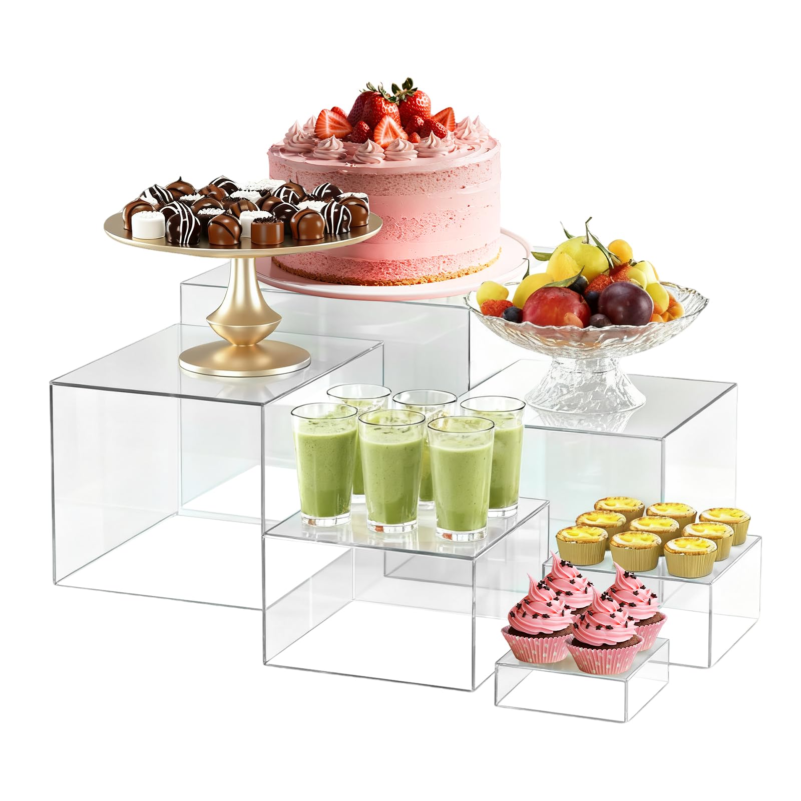 Soporte para tartas, soporte de buffet de acrílico transparente, 6 unidades de soportes para tartas (3-8 pulgadas), reutilizables con base hueca, soporte de postre para cupcakes, postres, joyas