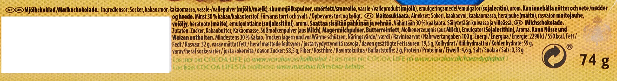 Marabou mjölk choklad Schokoladenrolle 28 x 74 g – zartschmelzende Milchschokolade aus Schweden – schwedische Süßigkeit in der handlichen Rolle – Vollmilch