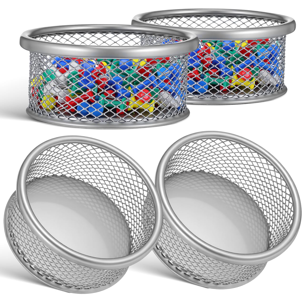 Trombones de bureau empilables en maille métallique argentée Tofficu x4