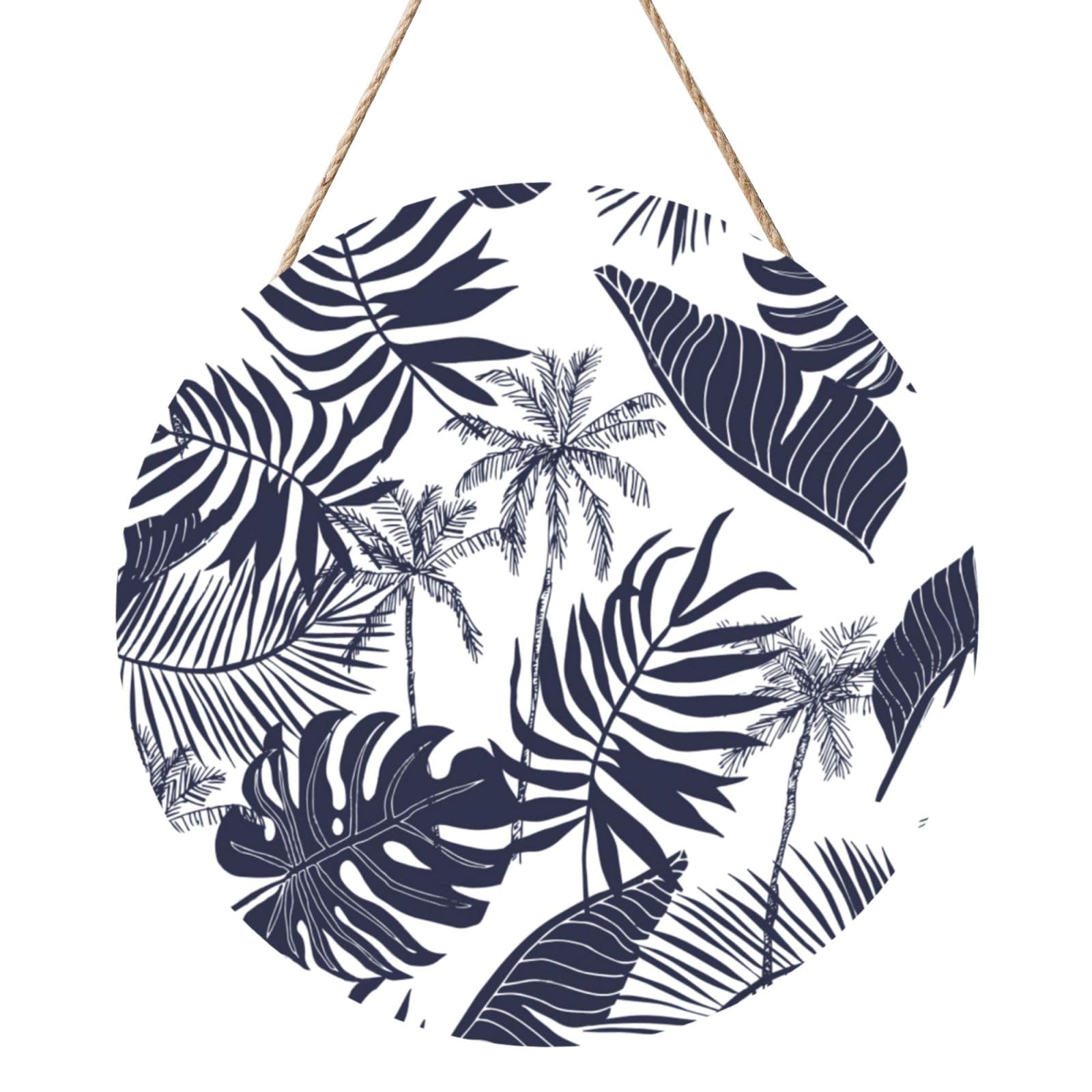 InOmak Tropical Palm Trees Leaves Silhouette Hawaiian, Round Wood Panel Painting 12 in, Wall Hanging Painting For Home