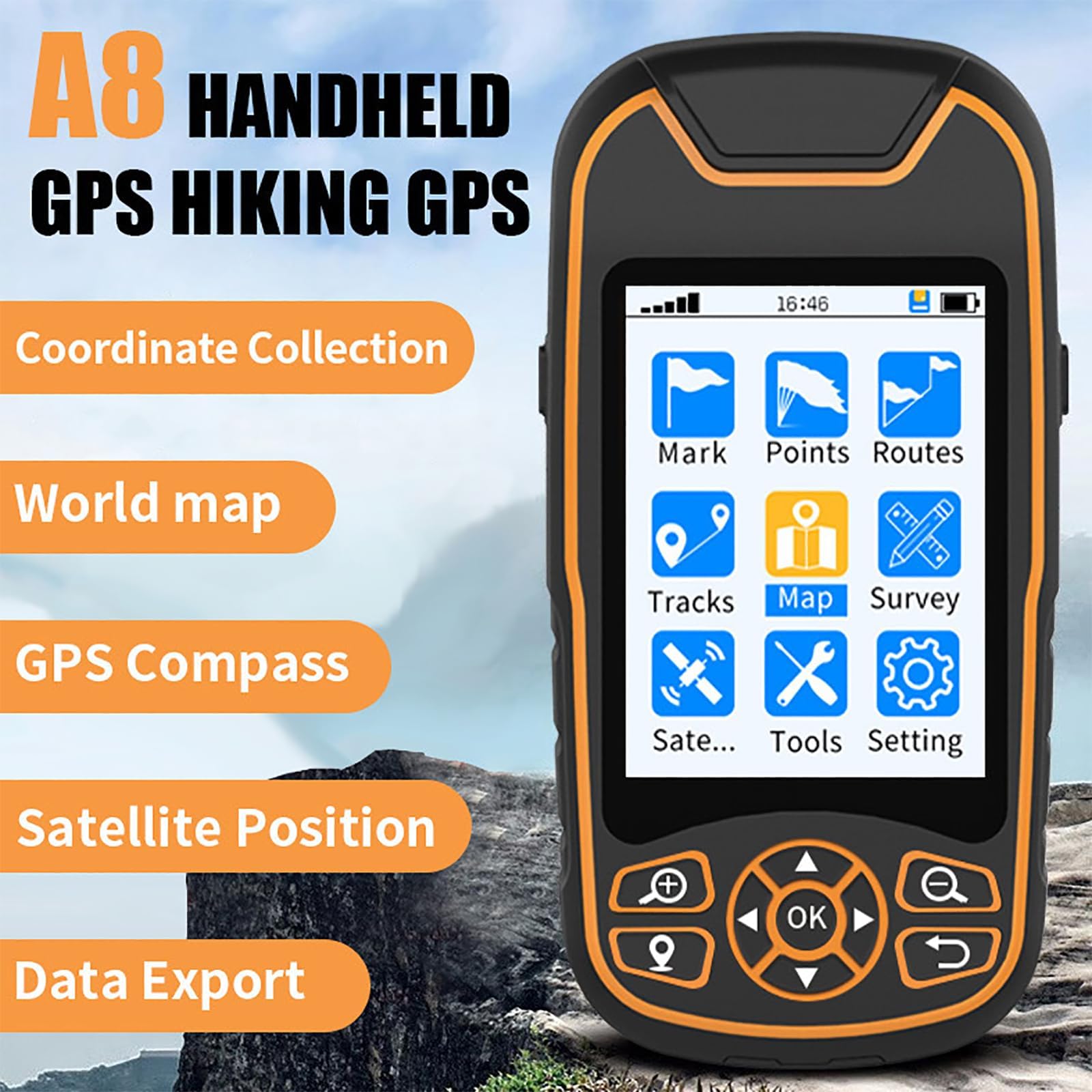 Navigatore GPS portatile per rilevamento esterno, posizionamento coordinato, esportazione dati, impermeabile IP67, ideale per esplorazioni agricole e geologiche
