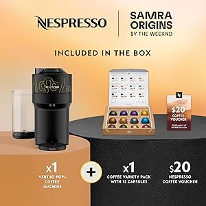 Nespresso Vertuo Pop+ Coffee and Espresso Maker by De'Longhi, Samra Origins by The Weeknd Vertuo Buna Yellow
