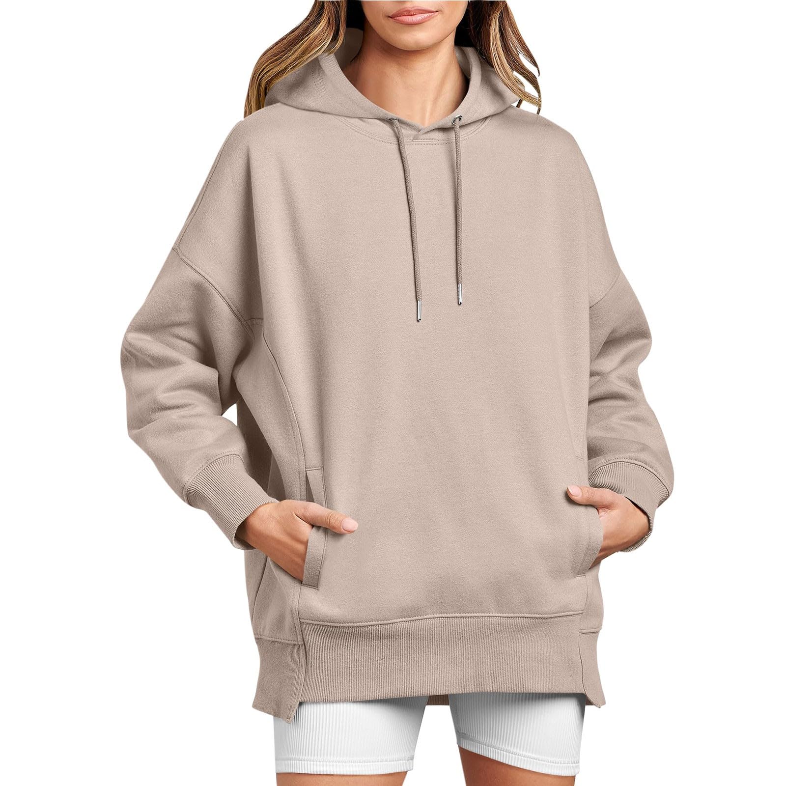 GenericWomens Fashion Sweatshirt Clothes Solid Color Crewneck Hoodies Long Sleeve Comfy Fall/Winter Hooded Size Plus Tops