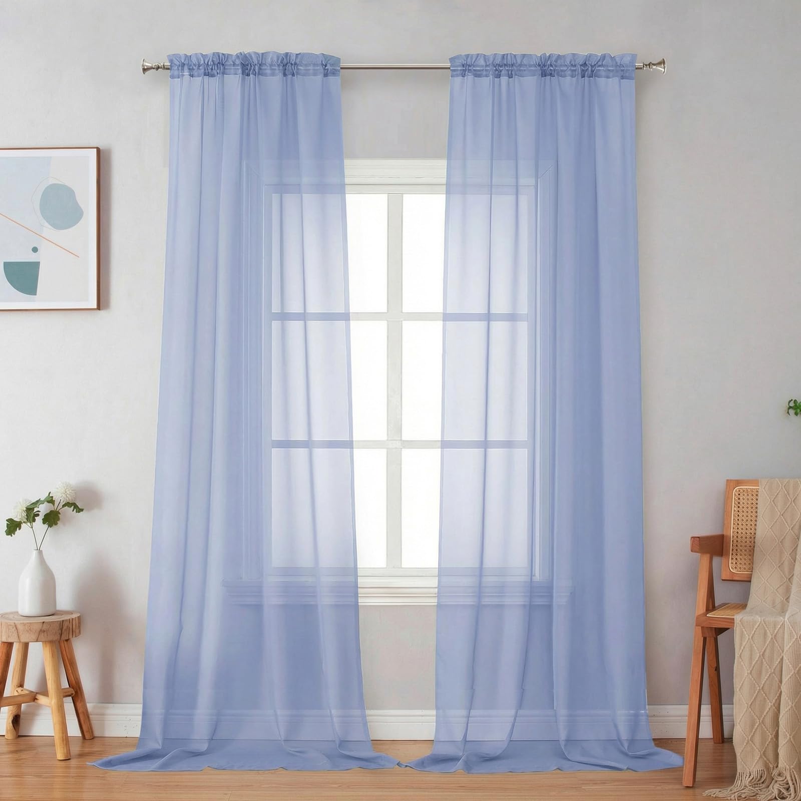 Simplebrand Denim Sheer Curtains 96 Inches Long 2 Panels Light Filtering