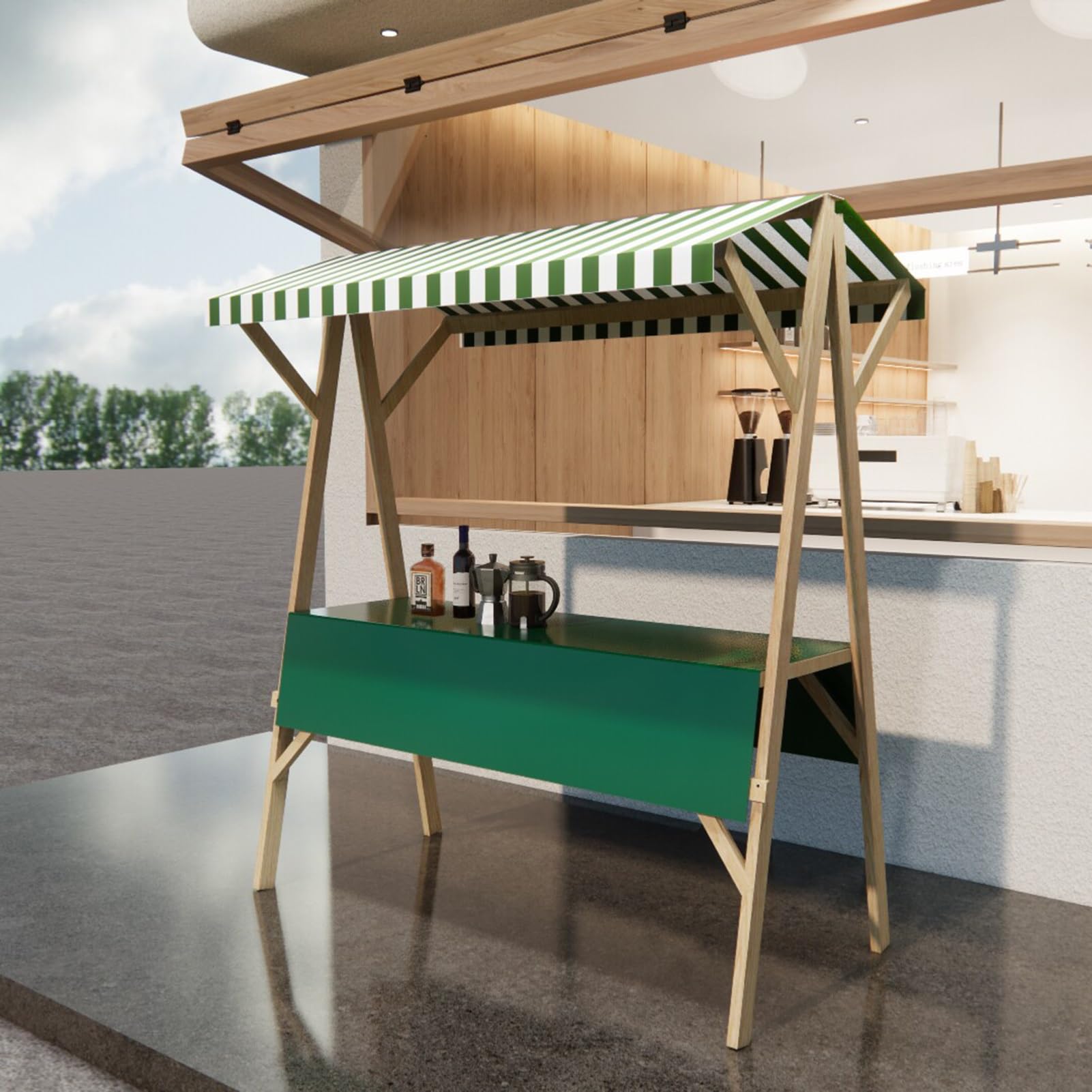 Chariot de marché en bois pliable pour street food et festivals