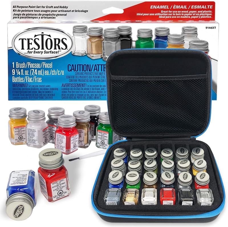 Testors Model Paint Enamel 10pc Paint Set, Model Paint Storage Case for Testors Paints (Holds 30 Bottles) (All-Purpose Colors)