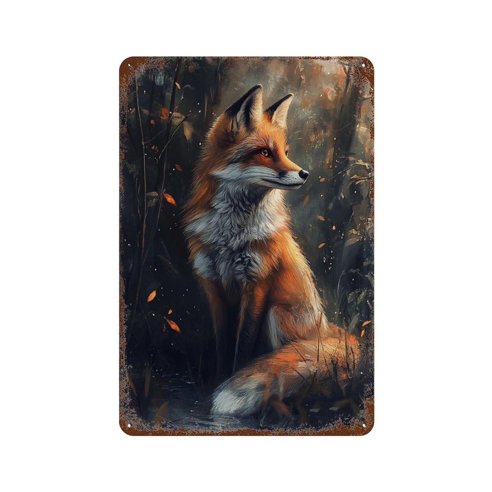Autumn Fox in Forest-6 Vintage Rust Metal Sign 11.8"x7.9", Shabby Chic Decor for Shed, Workshop And Garage Wall Decor