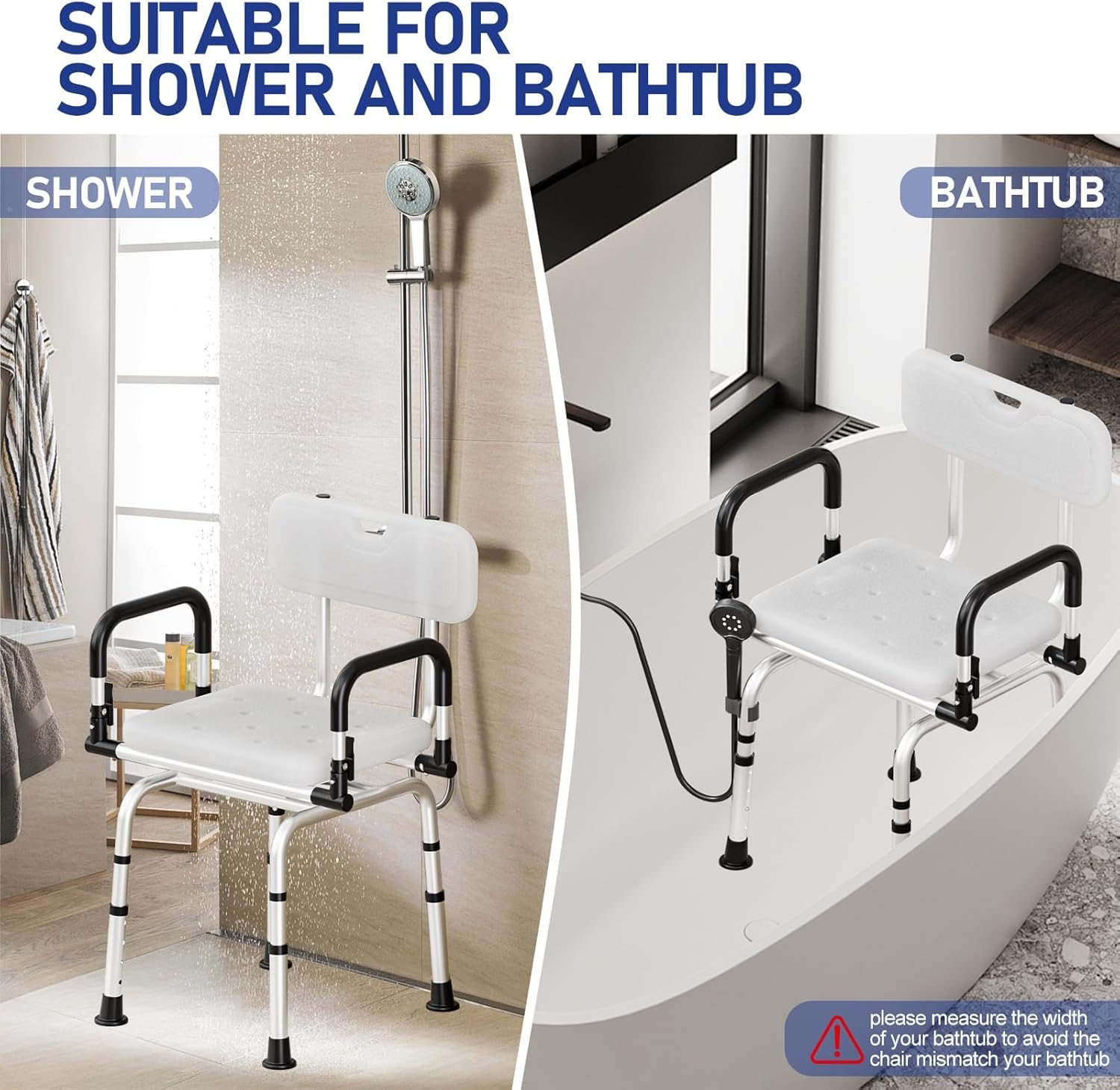 SPECILITE 360° Swivel Shower Chair, 660 LBS Adjustable Height Shower Chair with Pivoting Arms for Inside Showers or Tubs, Non-Slip Bathtub Seat with Back for Elderly, Injured, Handicap, The Pregnant